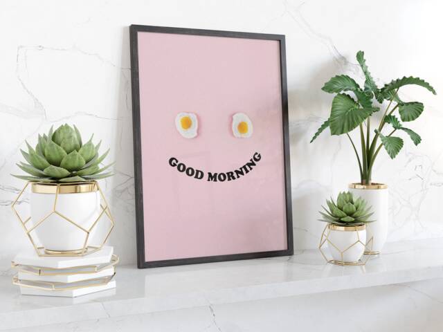 Good Morning Egg Face Wall Art Print Pink & Yellow Typography Poster Fun Kitchen Decor For Breakfast Nook Or Bedroom Gift Idea - image 1
