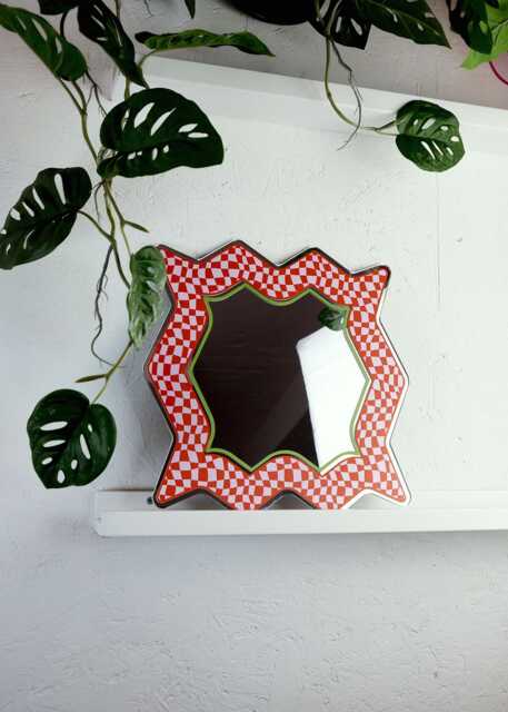 Spikey Checkerboard Mirror - Red/Pink/Green - image 1