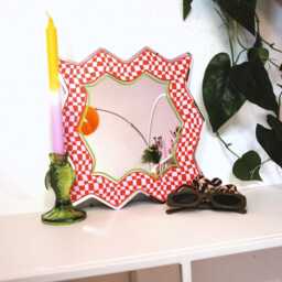Spikey Checkerboard Mirror - Red/Pink/Green - thumbnail 2