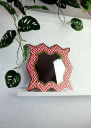 Spikey Checkerboard Mirror - Red/Pink/Green - thumbnail 1