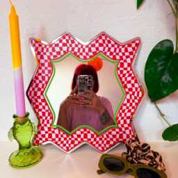 Spikey Checkerboard Mirror - Red/Pink/Green - thumbnail 3