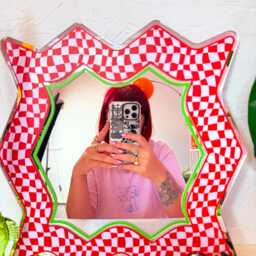 Spikey Checkerboard Mirror - Red/Pink/Green - thumbnail 4