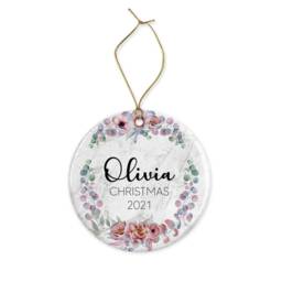 Personalised Baby's First Christmas Ornament Eucalyptus Marble Ceramic Keepsake Or Mdf Acrylic Bauble Disc - thumbnail 3