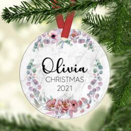 Personalised Baby's First Christmas Ornament Eucalyptus Marble Ceramic Keepsake Or Mdf Acrylic Bauble Disc - thumbnail 2