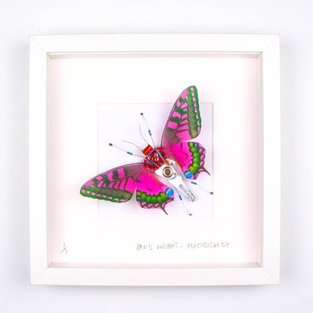 Framed Purple Butterfly Wall Art, Recycled Circuit Board Insect - image 1