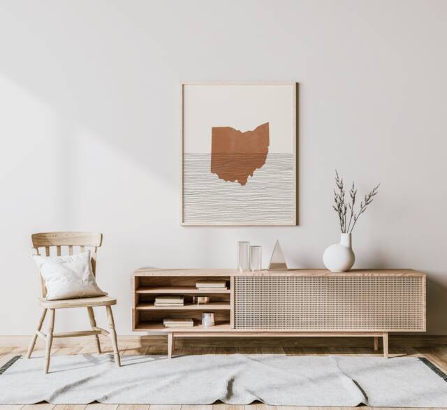 Ohio Boho Decor - Mid Century Wall Art, Minimalist Art & Abstract Print, State Map Print - image 1