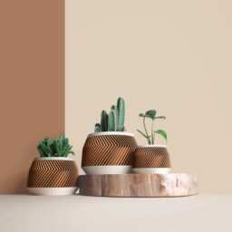 Large Wooden Indoor Plant Pots, Plant Holders Gift For Lover, Apartment Decoration Idea, Geometric Design, Minimalist & Modern Home - thumbnail 3