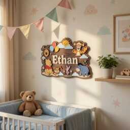 Personalized Winnie The Pooh Nursery Name Sign, 3D Wood Bear Wall Art, Custom Baby Room Decor, & Friends Gift - thumbnail 2