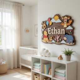 Personalized Winnie The Pooh Nursery Name Sign, 3D Wood Bear Wall Art, Custom Baby Room Decor, & Friends Gift - thumbnail 3