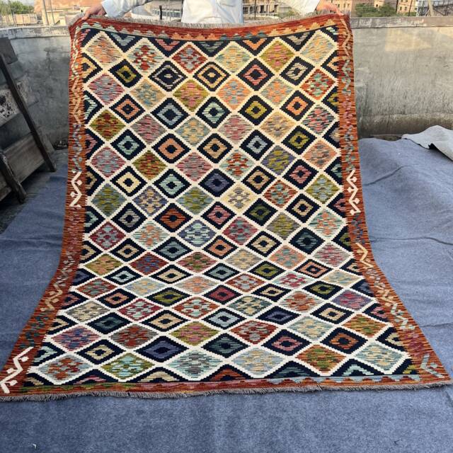 6x8 Kilim Rug - Afghan Handmade Area Living Room Office -Flatweave Maimana 180x253cm - image 1