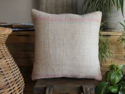 50cm - Or 20 Inches Vintage Kilim Cushion Cover Handwoven - Hemp/Wool/Linen Soft Feel Off White Natural #10 - thumbnail 1
