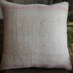50cm - Or 20 Inches Vintage Kilim Cushion Cover Handwoven - Hemp/Wool/Linen Soft Feel Off White Natural #10 - thumbnail 2