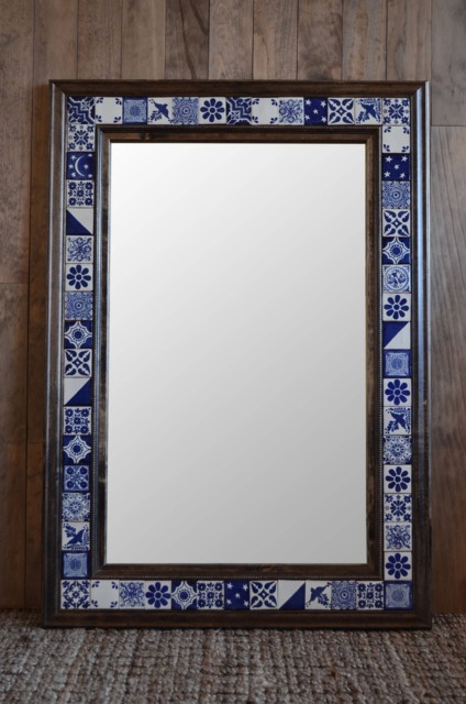 Talavera Mirror - Ebony Wall Large Wood Blue White Tile Free Shipping - image 1
