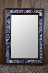 Talavera Mirror - Ebony Wall Large Wood Blue White Tile Free Shipping