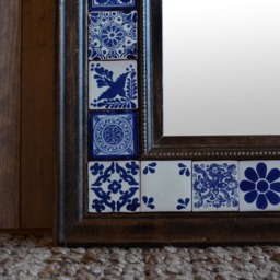 Talavera Mirror - Ebony Wall Large Wood Blue White Tile Free Shipping - thumbnail 3