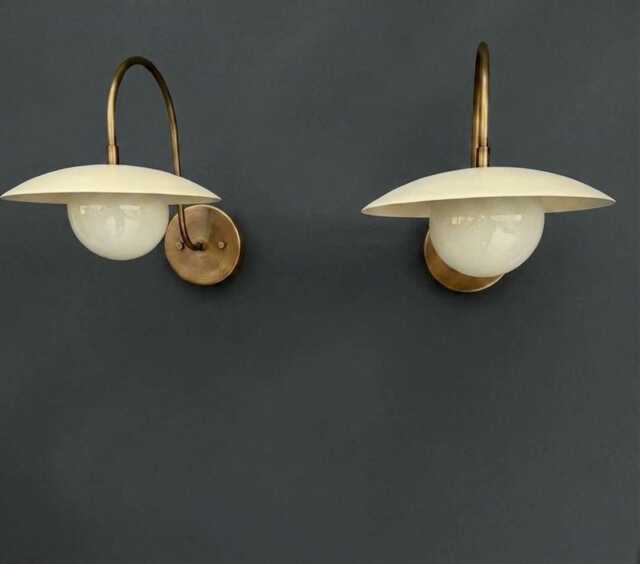 Mid Century Lamp Scandinavian Brass Wall Sconce Minimalist Curved Arm Light Fixture Dome Shade Vintage Bedside Light - image 1