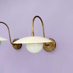 Mid Century Lamp Scandinavian Brass Wall Sconce Minimalist Curved Arm Light Fixture Dome Shade Vintage Bedside Light - thumbnail 2
