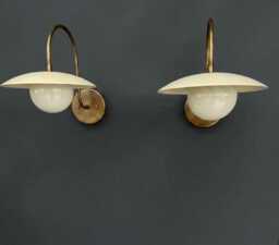 Mid Century Lamp Scandinavian Brass Wall Sconce Minimalist Curved Arm Light Fixture Dome Shade Vintage Bedside Light