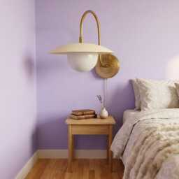 Mid Century Lamp Scandinavian Brass Wall Sconce Minimalist Curved Arm Light Fixture Dome Shade Vintage Bedside Light - thumbnail 3