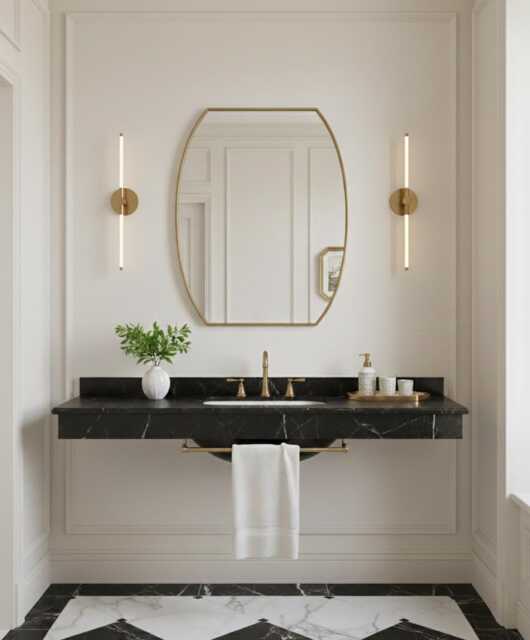 Modern Oval Shield Mirror - Irregular Wall Mirror, Gold - image 1