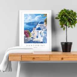 Santorini Travel Poster Print - Greek Island Gift Greece Wall Art Decor - thumbnail 3