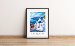 Santorini Travel Poster Print - Greek Island Gift Greece Wall Art Decor - thumbnail 1