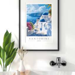Santorini Travel Poster Print - Greek Island Gift Greece Wall Art Decor - thumbnail 2