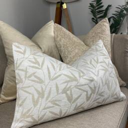 "Designer Cushion Cover , Natural Cream Beige Pillow Leaves Trial - Double Sided Decorative Cushion Pillow Cover 12"" X 20" - thumbnail 3