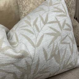 "Designer Cushion Cover , Natural Cream Beige Pillow Leaves Trial - Double Sided Decorative Cushion Pillow Cover 12"" X 20" - thumbnail 2