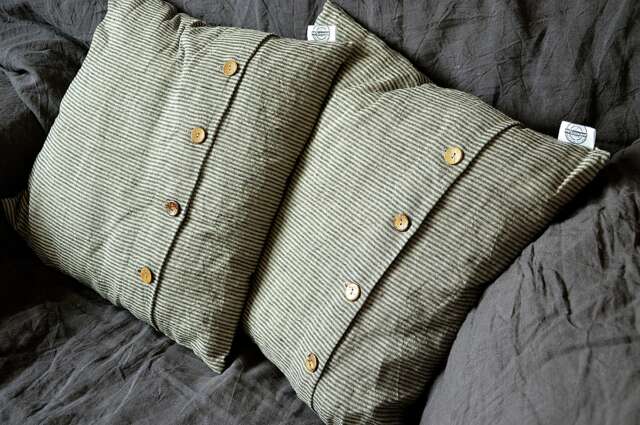 striped Linen Pillow Cover - Pillowcase With Coconut Buttons Cushion - image 1