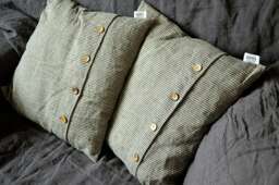 striped Linen Pillow Cover - Coconut Button Closure