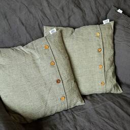 striped Linen Pillow Cover - Pillowcase With Coconut Buttons Cushion - thumbnail 3