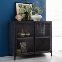 Cassidy Industrial Iron 2 Doors Storage Console Cabinet Shelving Sideboard Dining Room Hallway Furniture - thumbnail 1
