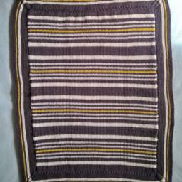 Handmade Knitted Baby Blanket With Slate Gray-Ecru-Mustard Stripes - thumbnail 2
