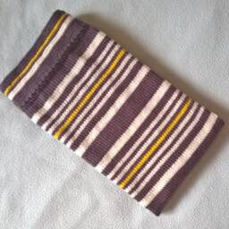 Handmade Knitted Baby Blanket With Slate Gray-Ecru-Mustard Stripes - thumbnail 4