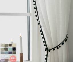Linen Curtains With Pompom Details, 40+ Linen Fabric Choices, Custom Drapes