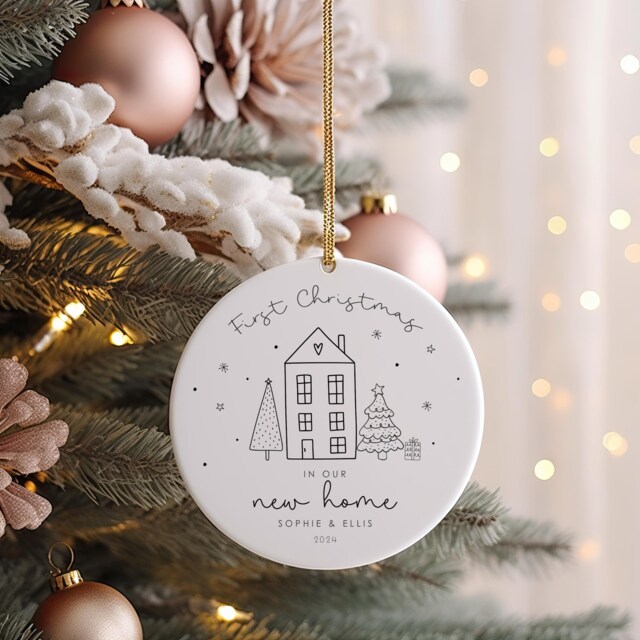 Personalised First Home Christmas Ceramic Bauble - 1st Bauble, Xmas Tree Decor, Keepsake, New Gift, Ornament - image 1