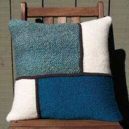 Crochet Throw Pillow Teal/Cream, Decorative Pillow, 16 X - thumbnail 2