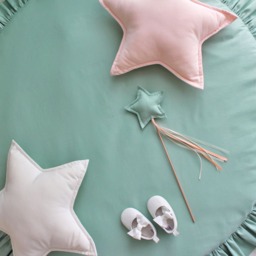 Mint Cotton Round Play Mat With Ruffles, Quilted Nursery Floor Mat, Baby Activity Rug - thumbnail 3