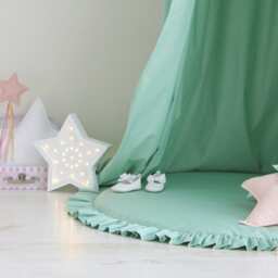 Mint Cotton Round Play Mat With Ruffles, Quilted Nursery Floor Mat, Baby Activity Rug - thumbnail 2