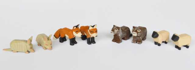 Hand Carved Wooden Noah's Ark Animals Armadillo's, Fox, Coypu & Sheep - image 1