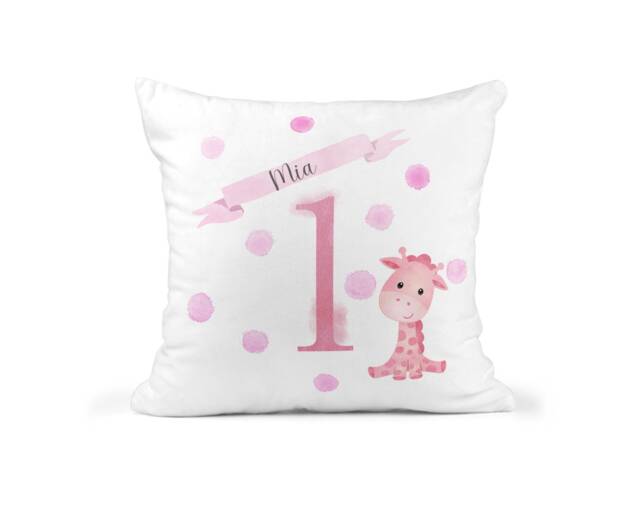 Personalised Girls 1st Birthday Cushion - Giraffe Bedroom Decor Nursery Gift Granddaughter Niece Goddaughter