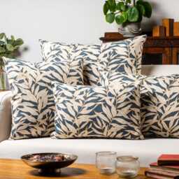 Willow Leaves Cushion Cover in Navy Blue. Organic Linen-Blend Fabric. Botanical Nature-Inspired Print. 17x17 - thumbnail 3