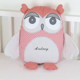 Decorative Owl, Gray & Coral Owl Pillow, Grey Baby Shower Decor, Nursery, Personalized - thumbnail 2