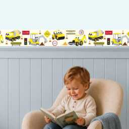 Construction Vehicles Wall Sticker Border Colourful Nursery Room Decor For Toddlers Bedroom & Playroom