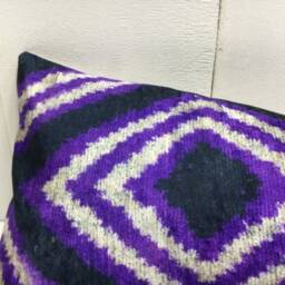 Silk Ikat Lumbar Pillow Cover, Handwoven Decorative Cushion - 10x24 - thumbnail 3