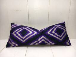 Silk Ikat Lumbar Pillow Cover, Handwoven Decorative Cushion - 10x24