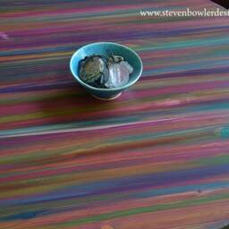 Multi Coloured Old Boat Wood Style Coastal Cottage Coffee Table Candy Stripe Colours 50 cm Diameter + 4 X 16 - thumbnail 3