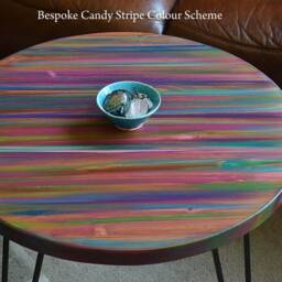 Multi Coloured Old Boat Wood Style Coastal Cottage Coffee Table Candy Stripe Colours 50 cm Diameter + 4 X 16 - thumbnail 2