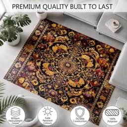 Purple Gold Baroque Floral Medallion Rug Non-Slip Soft Area Carpet Bedroom Living Room Hallway Mat Decor - Made in UK - thumbnail 3